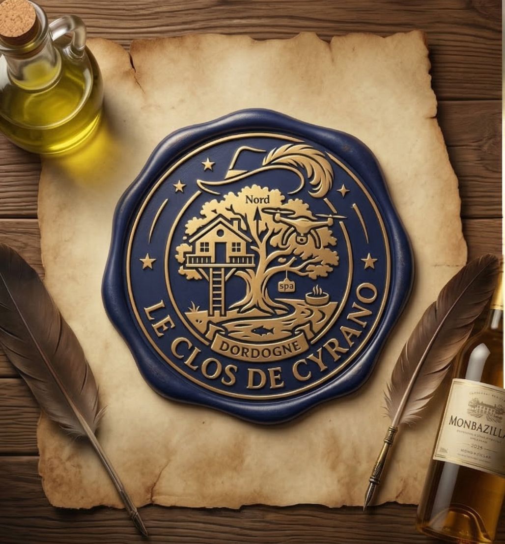 Sceau et blason officiel du domaine Le Clos de Cyrano, hebergement de charme et insolite en Dordogne